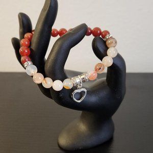 Red Flower Agate and Red Agate Stretchy Bracelet